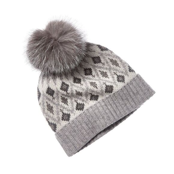 Sofiacashmere Lurex Fairisle Wool & Cashmere-Blend Hat Grey